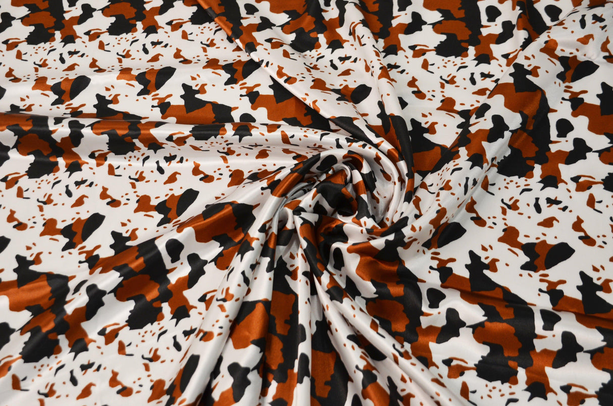 Big Brown Calf Polyester Satin Fabric - Brown Animal Print, 58/60" Width (1 Yard)