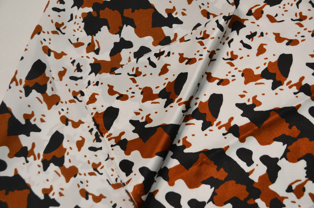 Big Brown Calf Polyester Satin Fabric - Brown Animal Print, 58/60" Width (1 Yard)