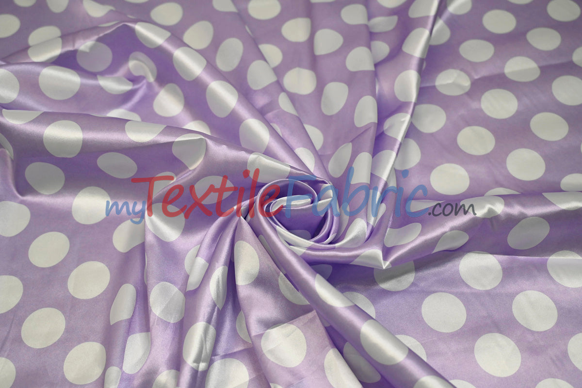 Polka Dot Charmeuse Satin Fabric - 58/60" Width, Multiple Colors, 1.5" Dots (1 Yard)