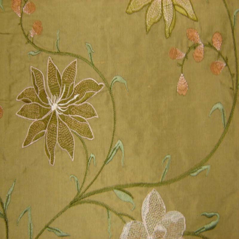 Layla Floral Embroidered Silk Fabric - Apricot, 54" Width (1 Yard)