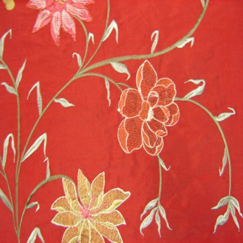 Layla Floral Embroidered Silk Fabric - Apricot, 54" Width (1 Yard)
