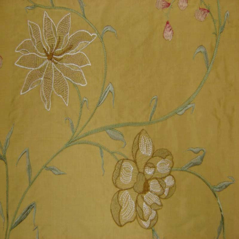 Layla Floral Embroidered Silk Fabric - Apricot, 54" Width (1 Yard)