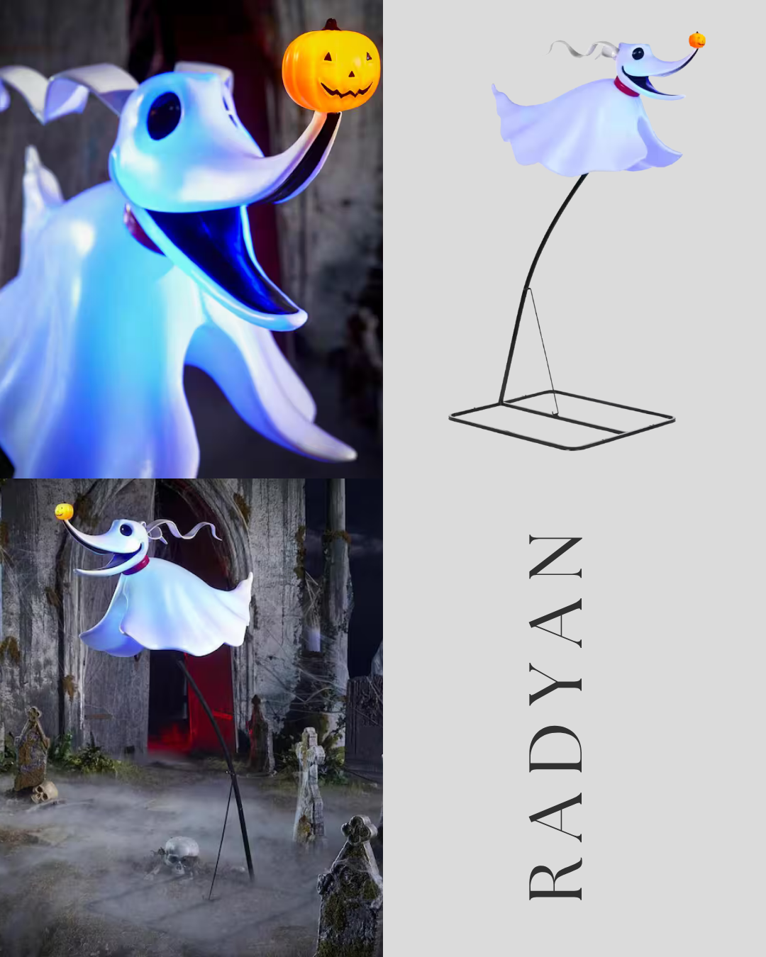 LED Zero Halloween Decoration with Light Up Pumpkin Nose 4.5 Feet