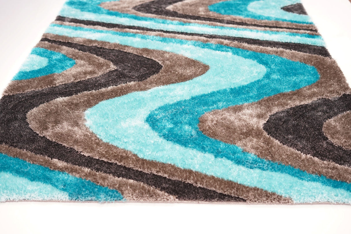 Soft Plush Fluffy Wavy Design Polyester Fabric - Gray Purple, Gray Blue, Shag Area Rug, 1.19" Pile Height (5' X 7', 7'6" X 10'3")