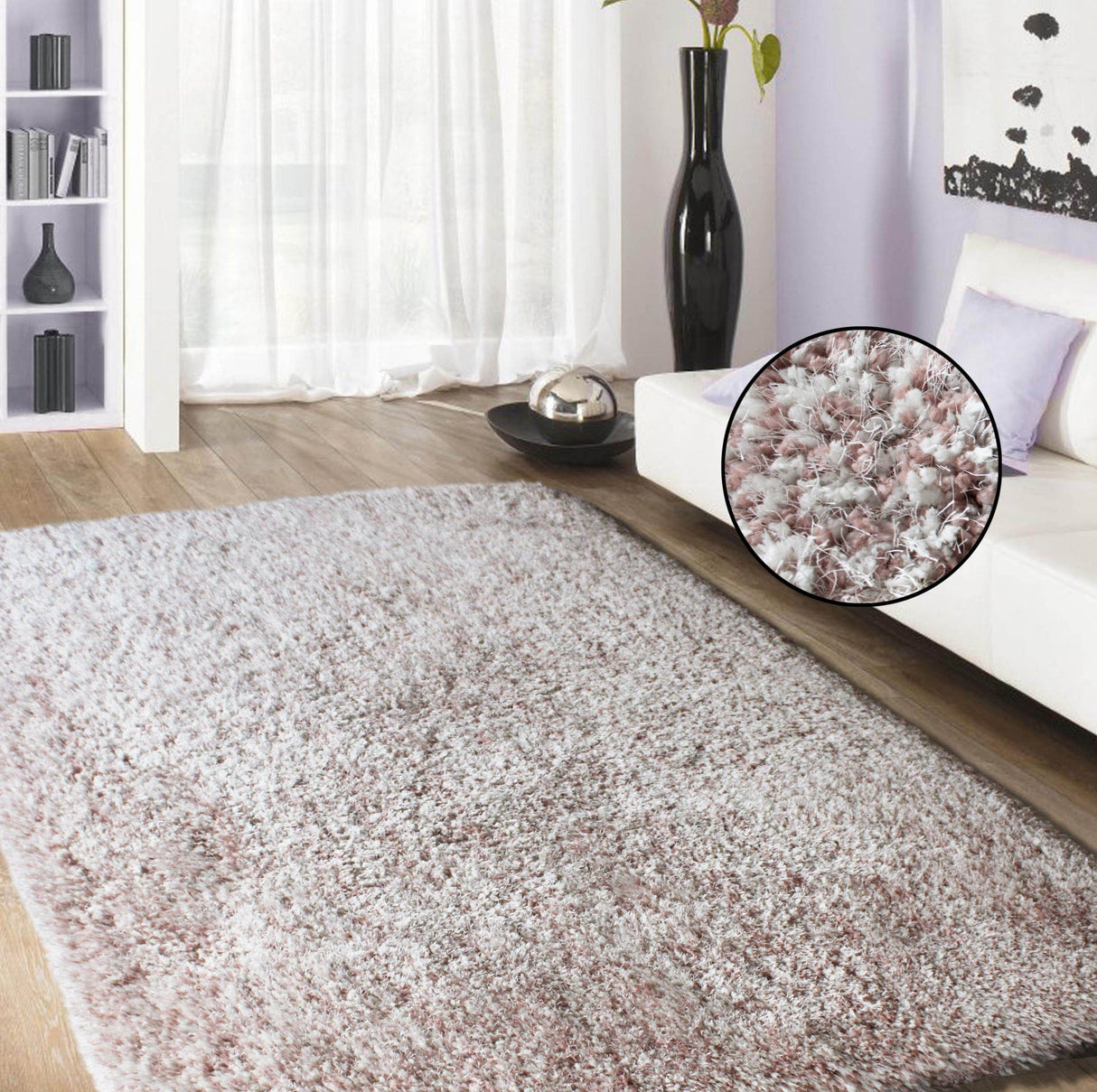 Plush Fluffy Soft Shinny Multi Textural Shag Area Rug Carpet - Shag Area Rug, Multi Textural, 5' X 7', 2' X 3', Blanco Rosa, Stellar Blue, Natural (1 Unit)