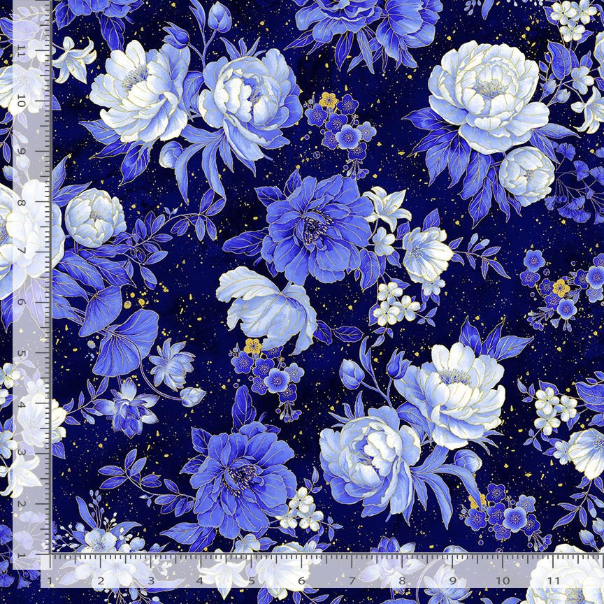 Quilting Cotton Moonlight Metallic Asian Floral Lotus