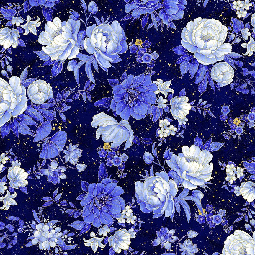 Quilting Cotton Moonlight Metallic Asian Floral Lotus