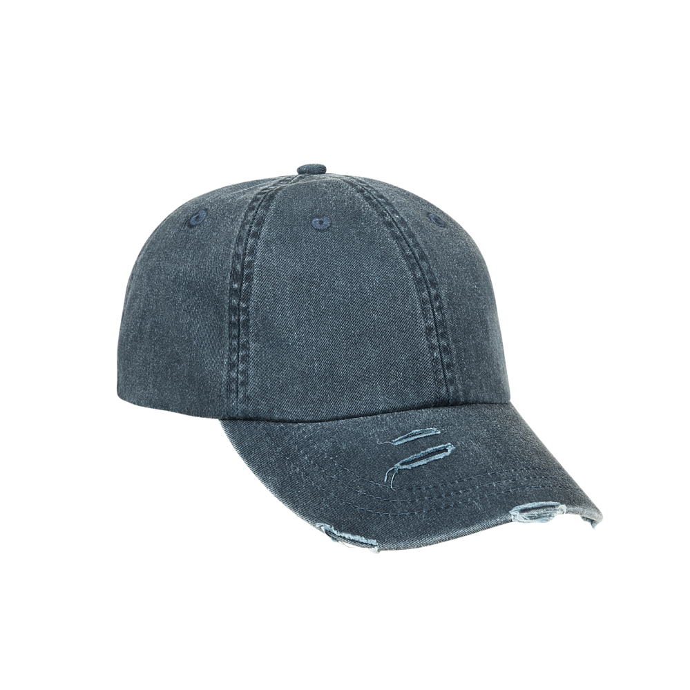 Adams Distressed Cap Cotton Twill Fabric - Navy, Distressed, Six-Panel, Low Profile, Curved Visor (1 Cap)