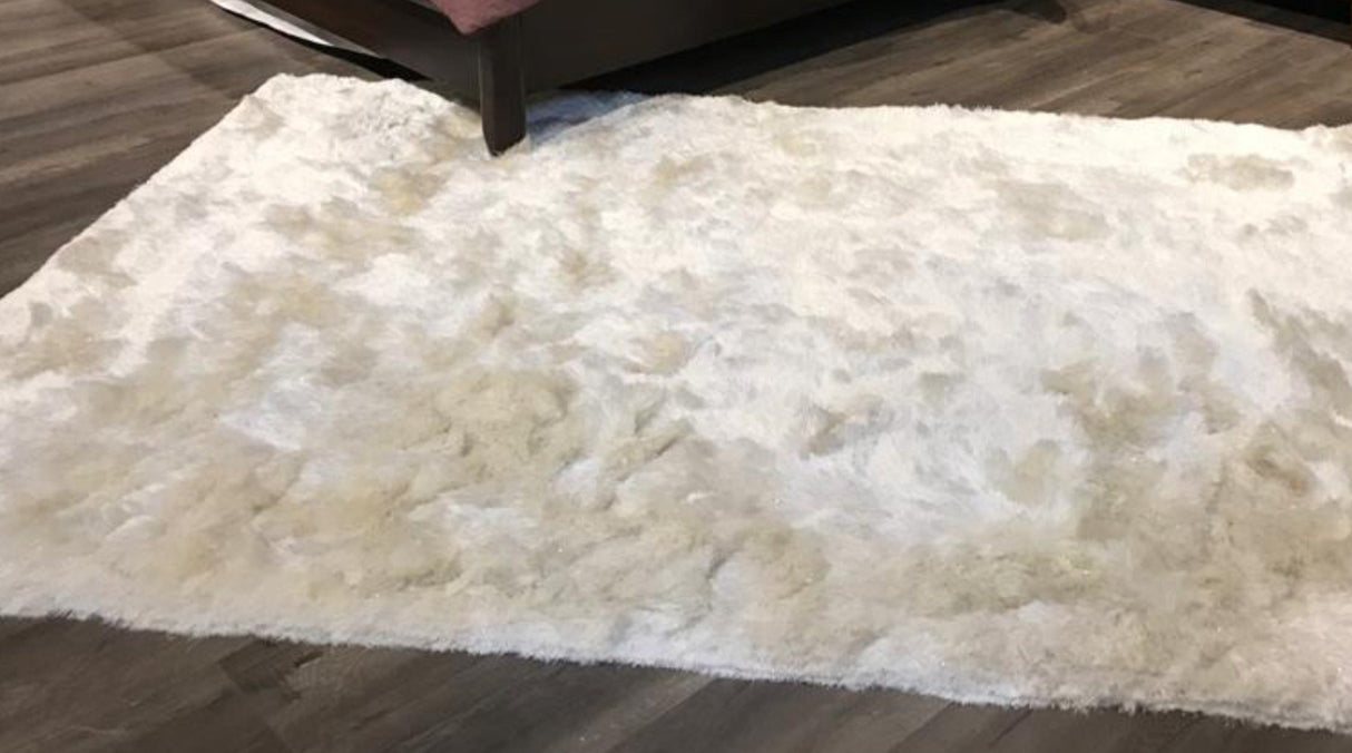 Shiny Glow Soft Plush Fluffy Shag Polyester Fabric - Solid Shiny, 3" Pile Height, Area Rug, White, 5' X 7' / 7'6" X 10'3" (1 Unit)