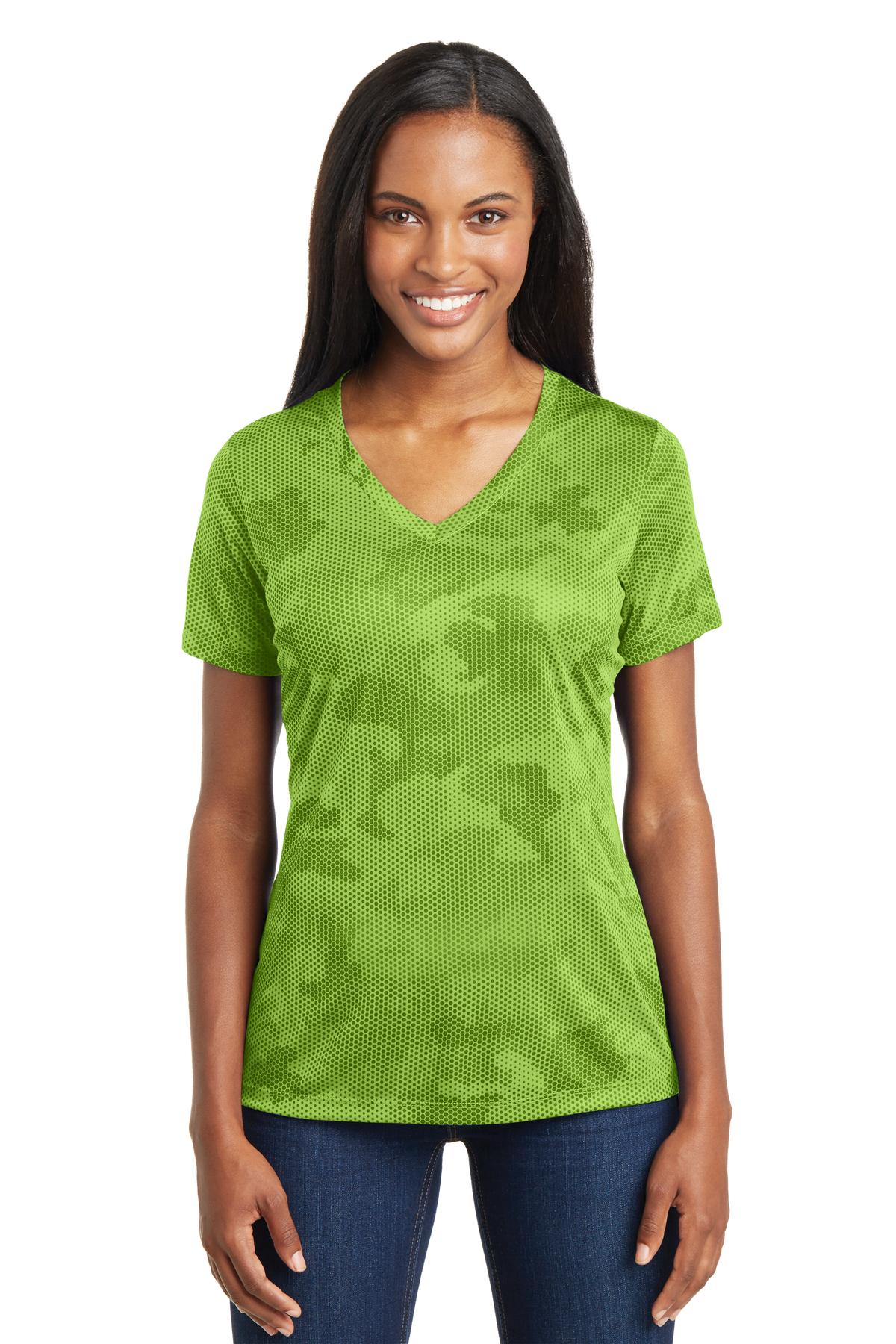 Sport-Tek® Ladies CamoHex V-Neck Tee