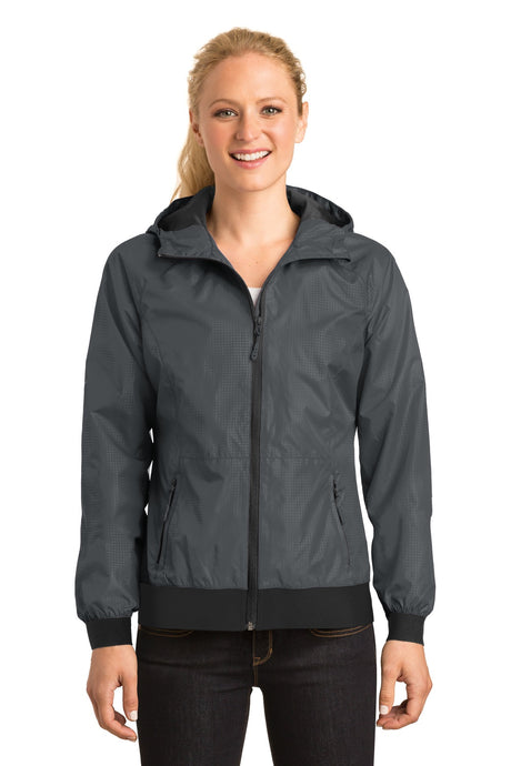 Sport-Tek® Ladies Embossed Hooded Wind Jacket