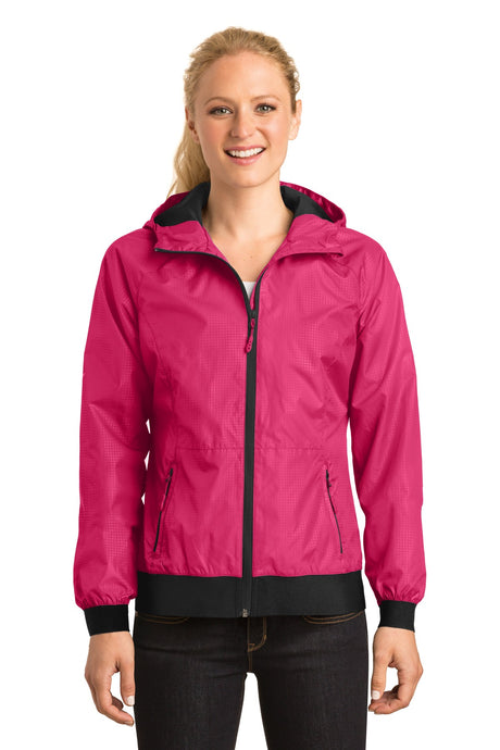 Sport-Tek® Ladies Embossed Hooded Wind Jacket