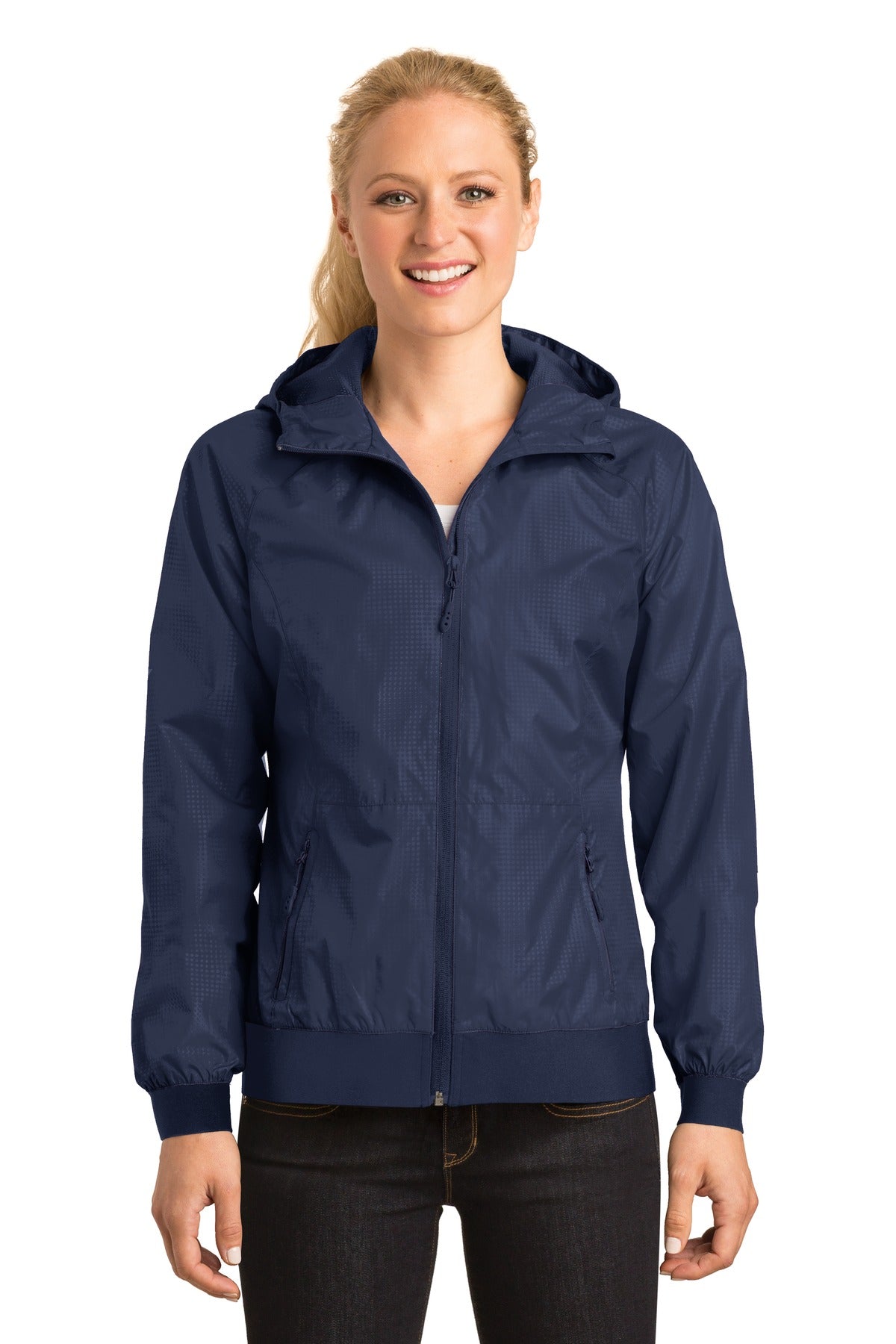 Sport-Tek® Ladies Embossed Hooded Wind Jacket
