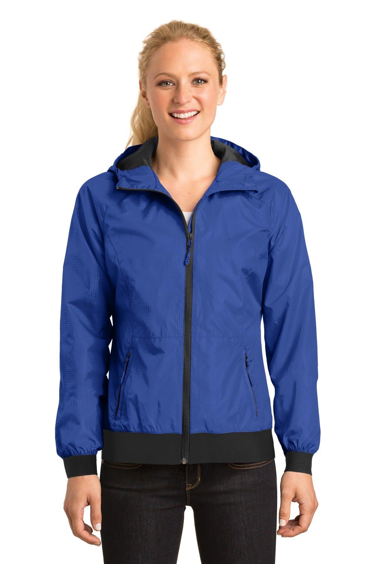 Sport-Tek® Ladies Embossed Hooded Wind Jacket