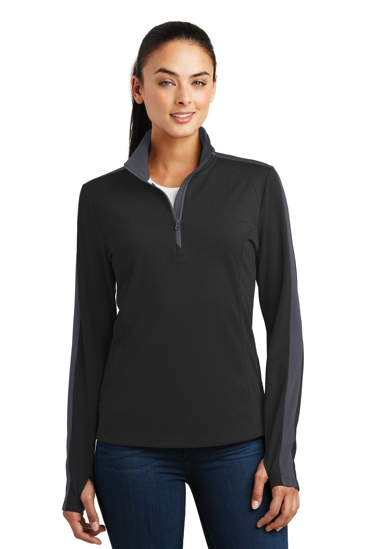 Sport-Tek® Women's Sport-Wick Textured Colorblock 1/4-Zip Pullover