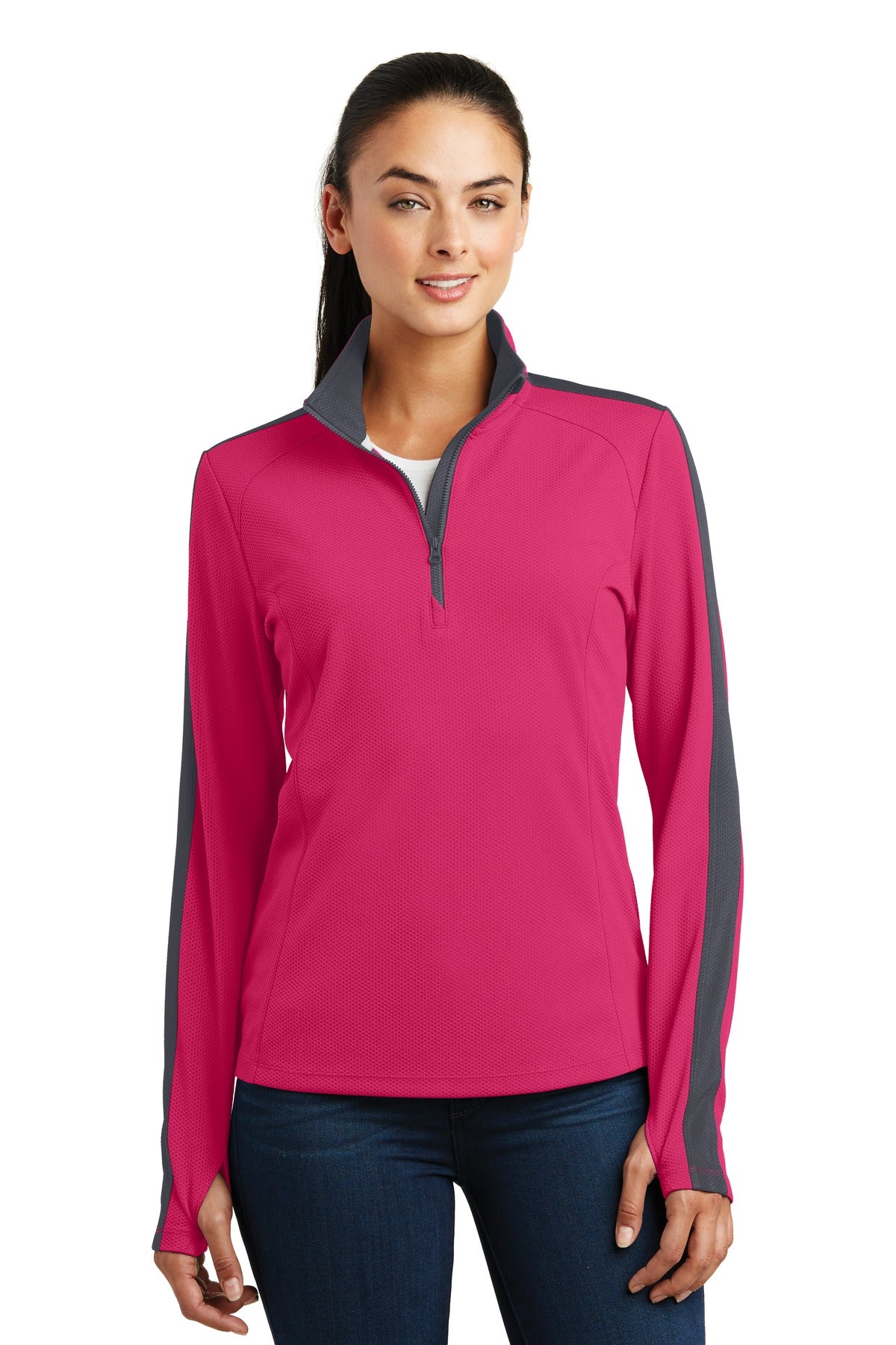 Sport-Tek® Women's Sport-Wick Textured Colorblock 1/4-Zip Pullover