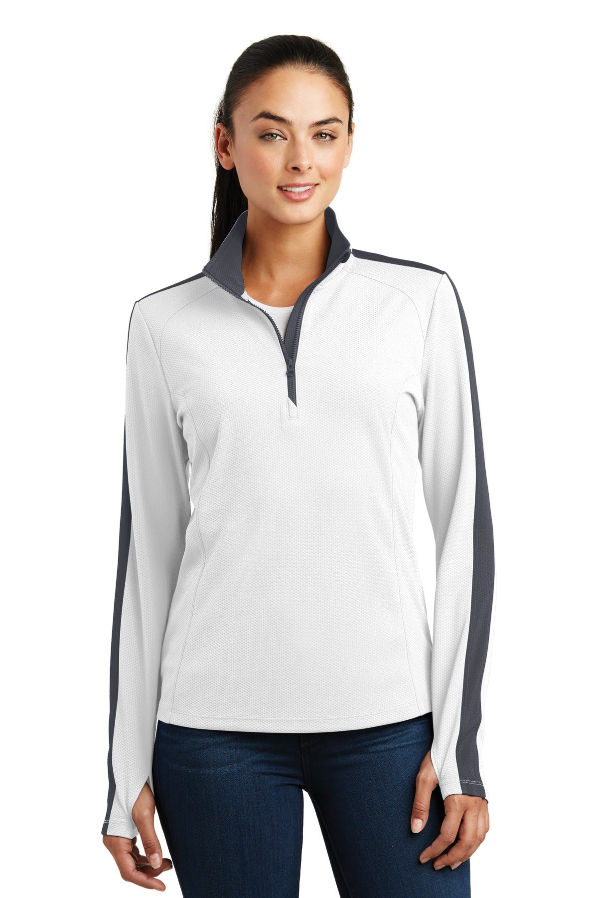Sport-Tek® Women's Sport-Wick Textured Colorblock 1/4-Zip Pullover