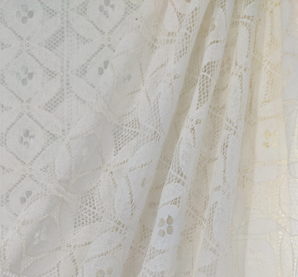 1 Yard Elegant Off-White Lace Fabric, 57/58" Wide, Cotton-Poly Blend for Apparel & Crafts