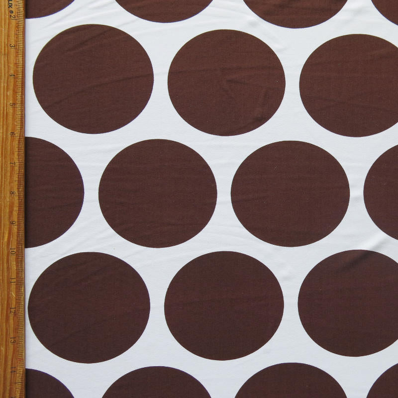 Swim Knit Large Brown Polka Dots on White