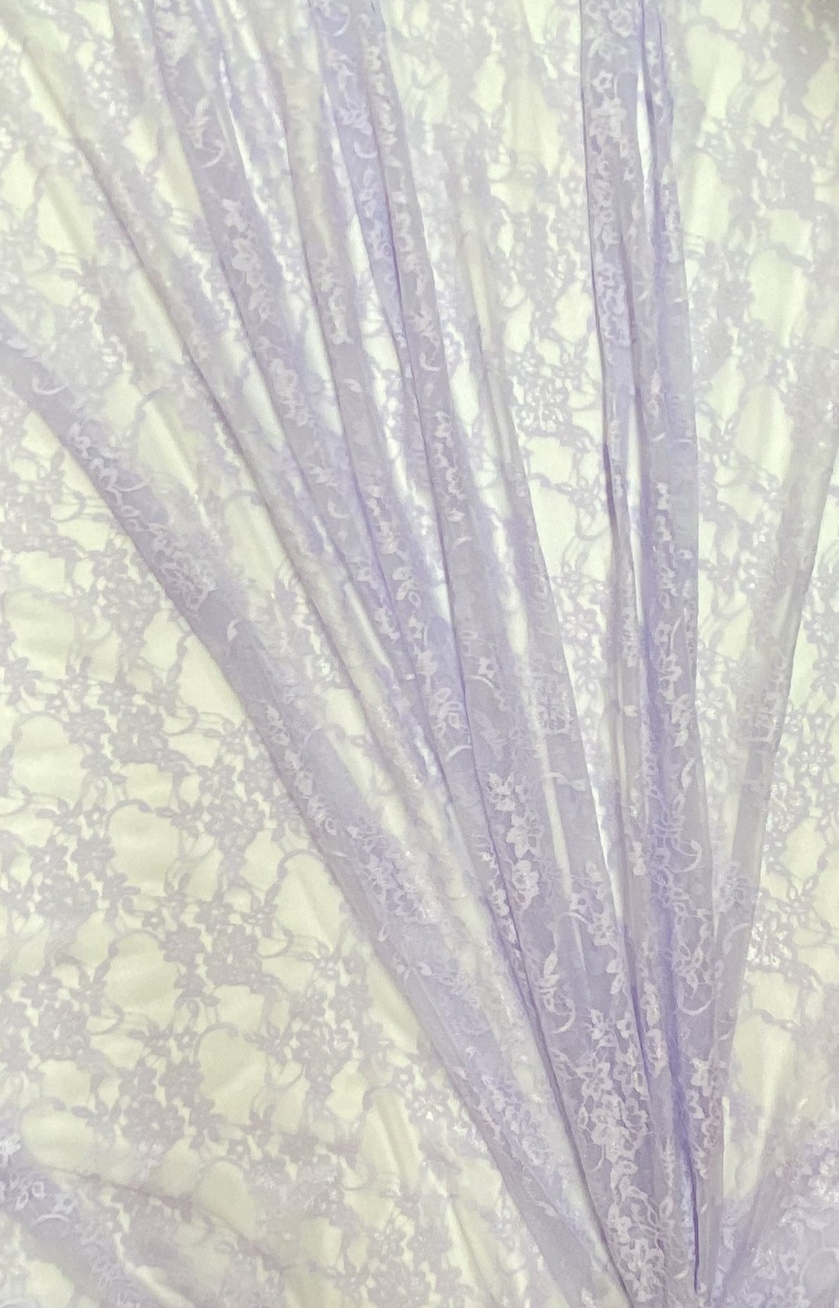Lavender Stretch Lace Nylon Spandex Fabric - Shimmery Floral Lace, Lavender, 58/60" Width (1 Yard)