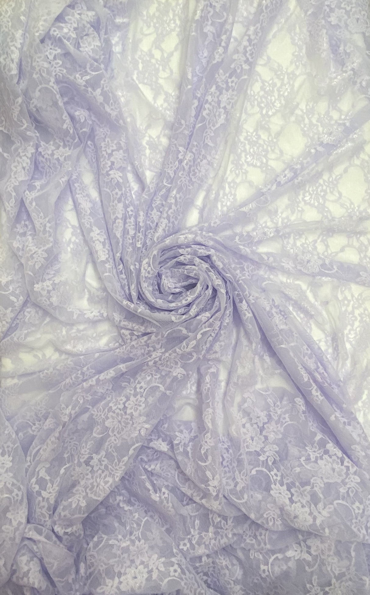 Lavender Stretch Lace Nylon Spandex Fabric - Shimmery Floral Lace, Lavender, 58/60" Width (1 Yard)