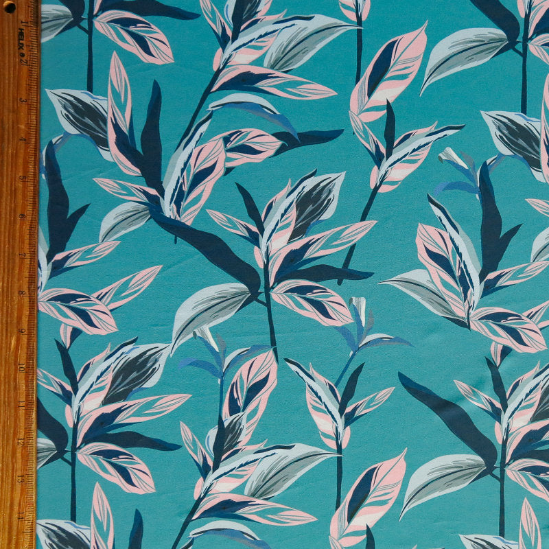Swim Knit Leaves on Teal 30" Remnant