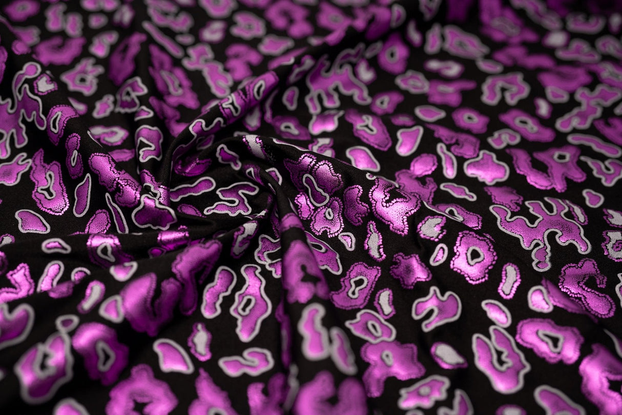 Foil Printed Spandex Leopard Black