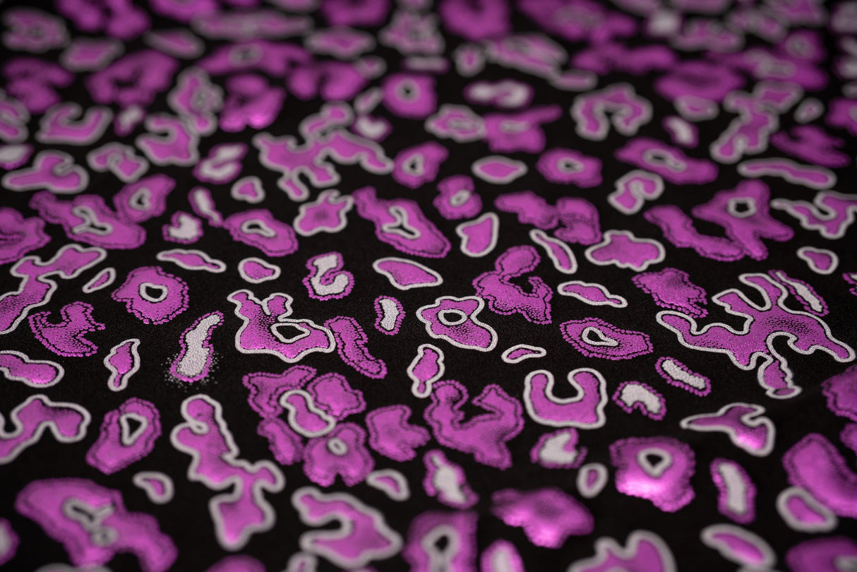 Leo Party Foil Printed Spandex Fabric - Black/Multicolored Leopard Foil Print, 56" Width (1 Yard)