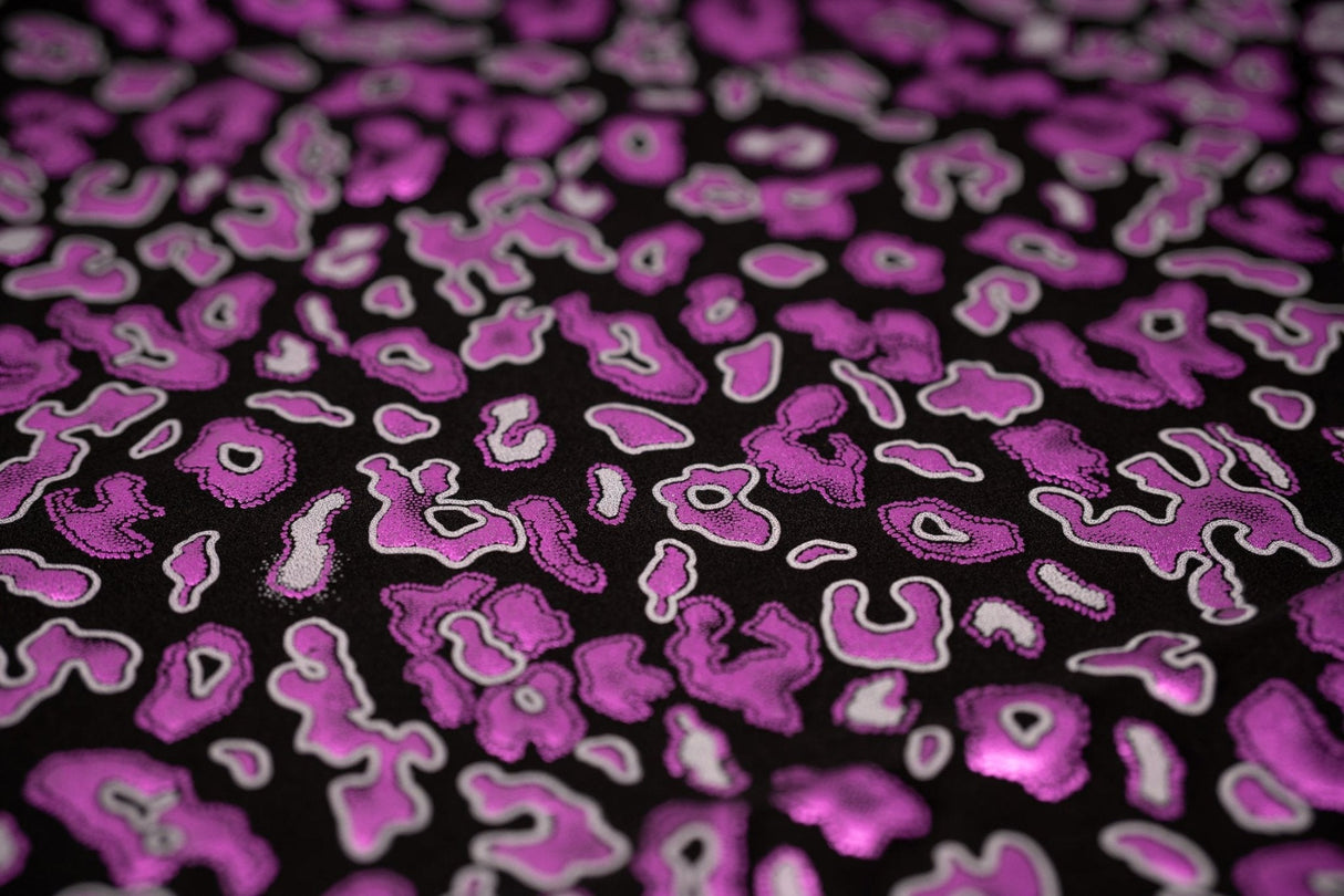 Leo Party Foil Printed Spandex Fabric - Black Leopard Foil Print, 56" Width (1 Yard)