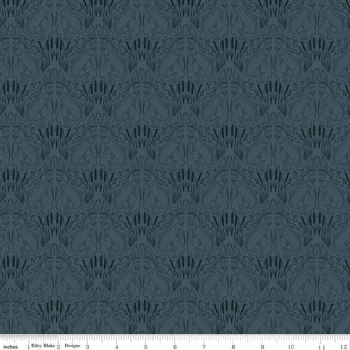 Cotton Print Let's Wander First Catch Blue Fabric 43/44"