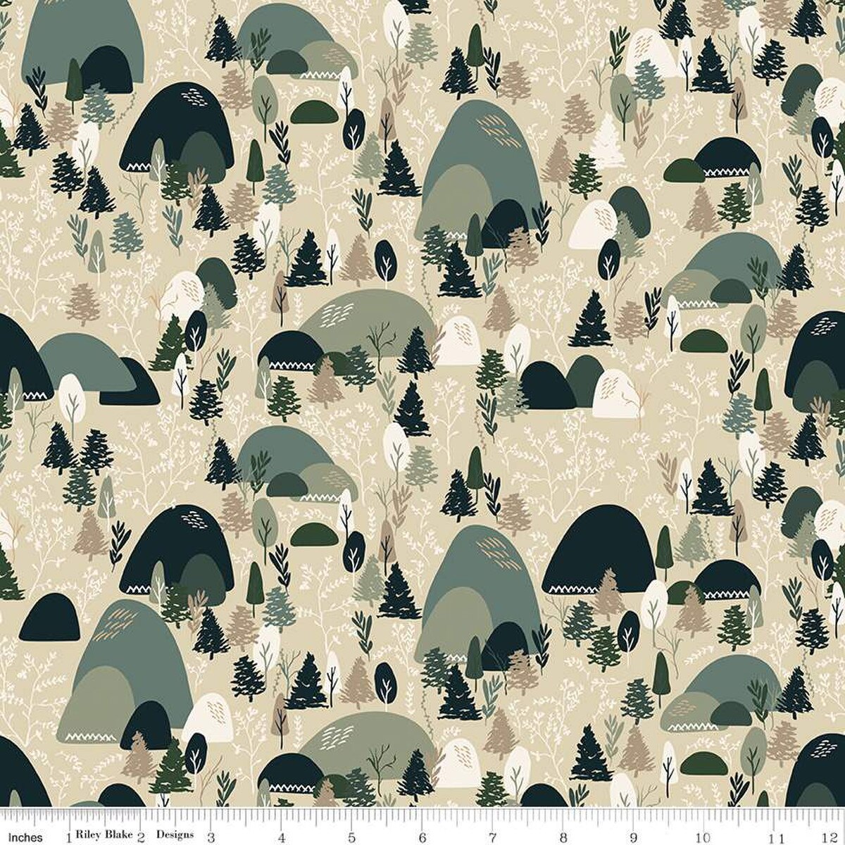 Cotton Print Fabric Let's Wander Mountain Music Stone 43/44"
