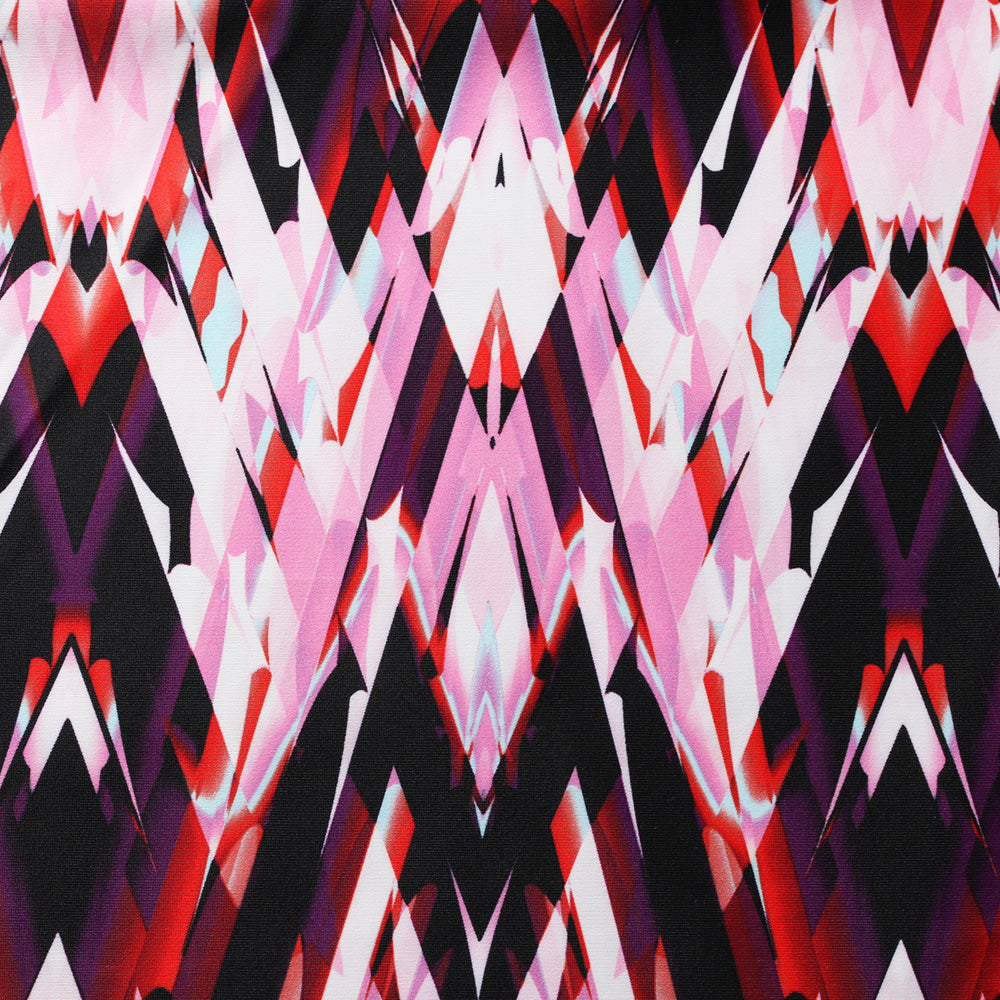 Perplexed Polyester Spandex Tricot Fabric - Multicolor Ikat Diamond Geometric, 58/60" Width (1 Yard)