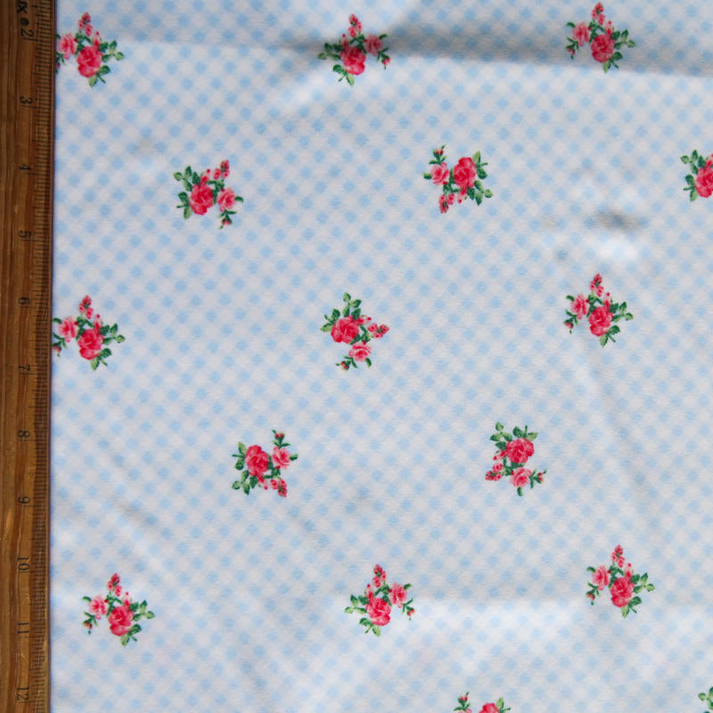 Poly Spandex Swimsuit Fabric Light Blue Gingham Floral Bunches