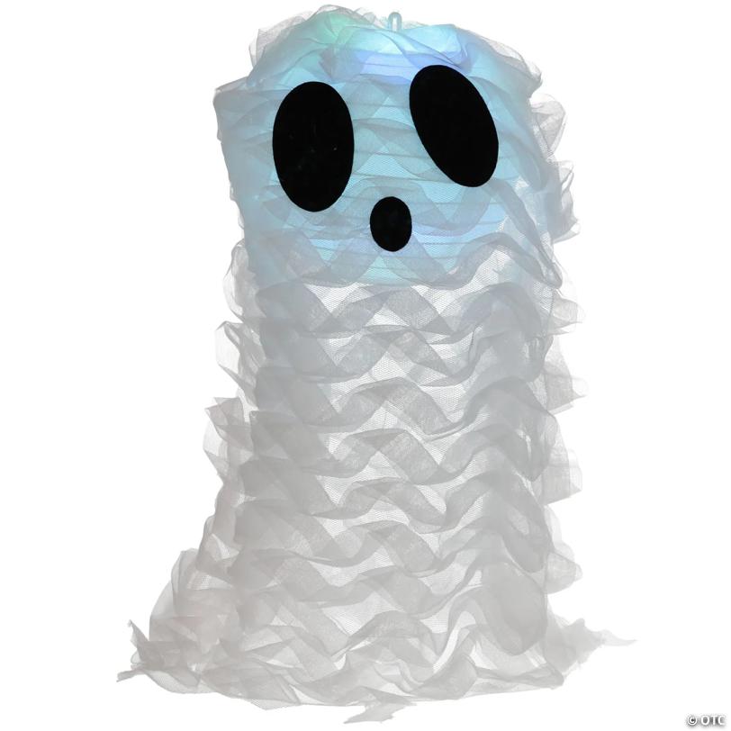 Light-Up LED Hanging Terrified Face Shaggy Ghost Halloween Decoration