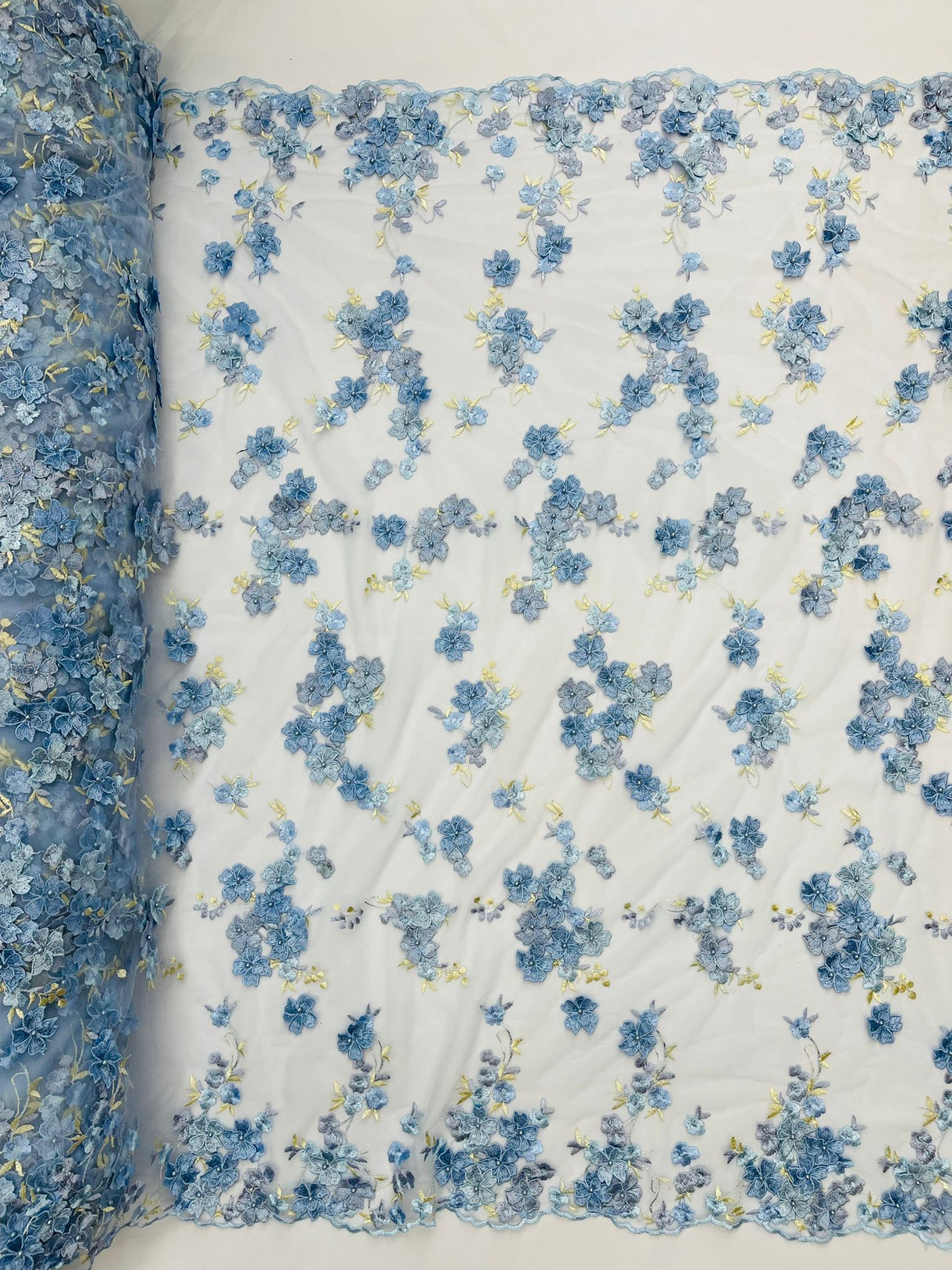 Multi Color 3D Floral Daisy Design Embroider Lace Fabric - Multi Color Floral Embroidery, 54" Width (1 Yard)