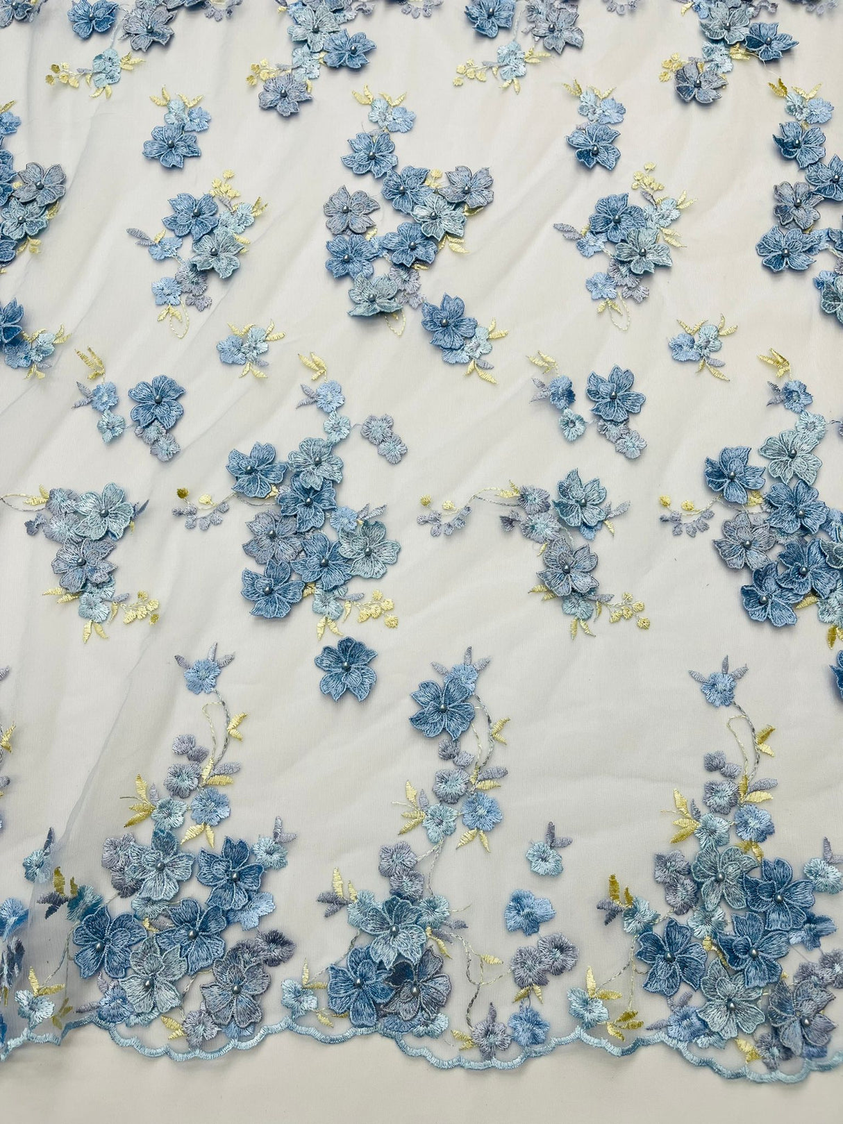 Multi Color 3D Floral Daisy Design Embroider Lace Fabric - Multi Color Floral Embroidery, 54" Width (1 Yard)