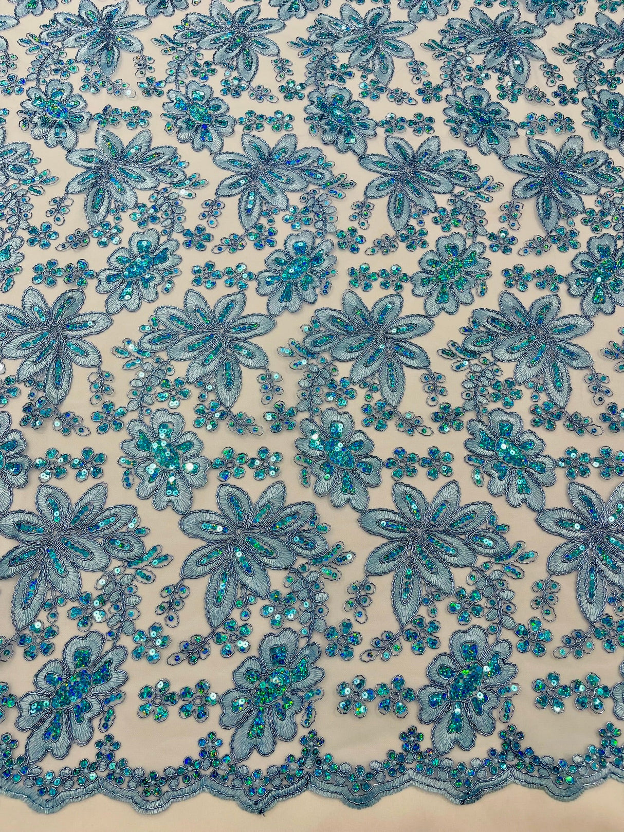 Metallic Floral Lace Design Embroidered Polyester Fabric - Floral Lace, 54" Width (1 Yard)