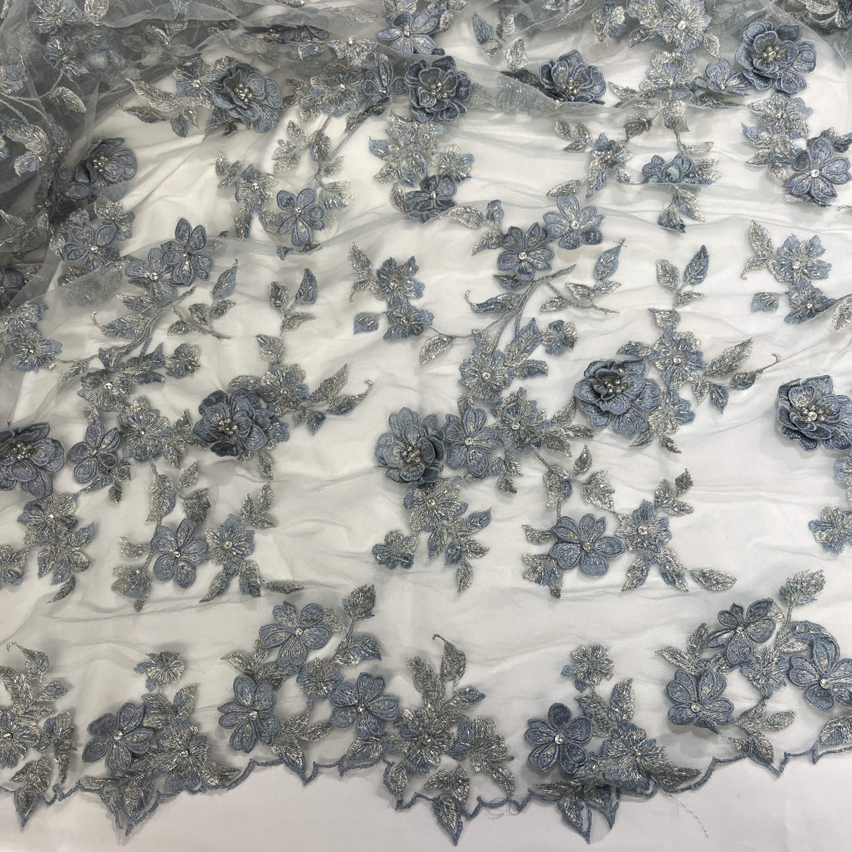 3D Beaded Floral Lace Fabric