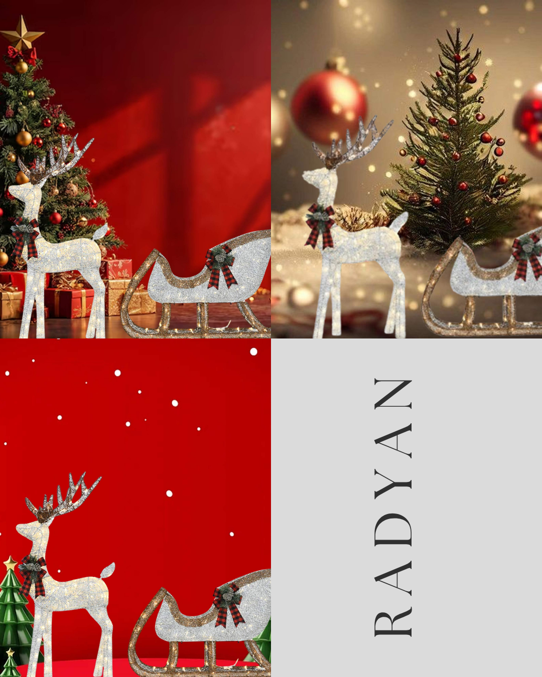 48" Lighted Silver Deer with 38" Sleigh Holiday Yard Decoration