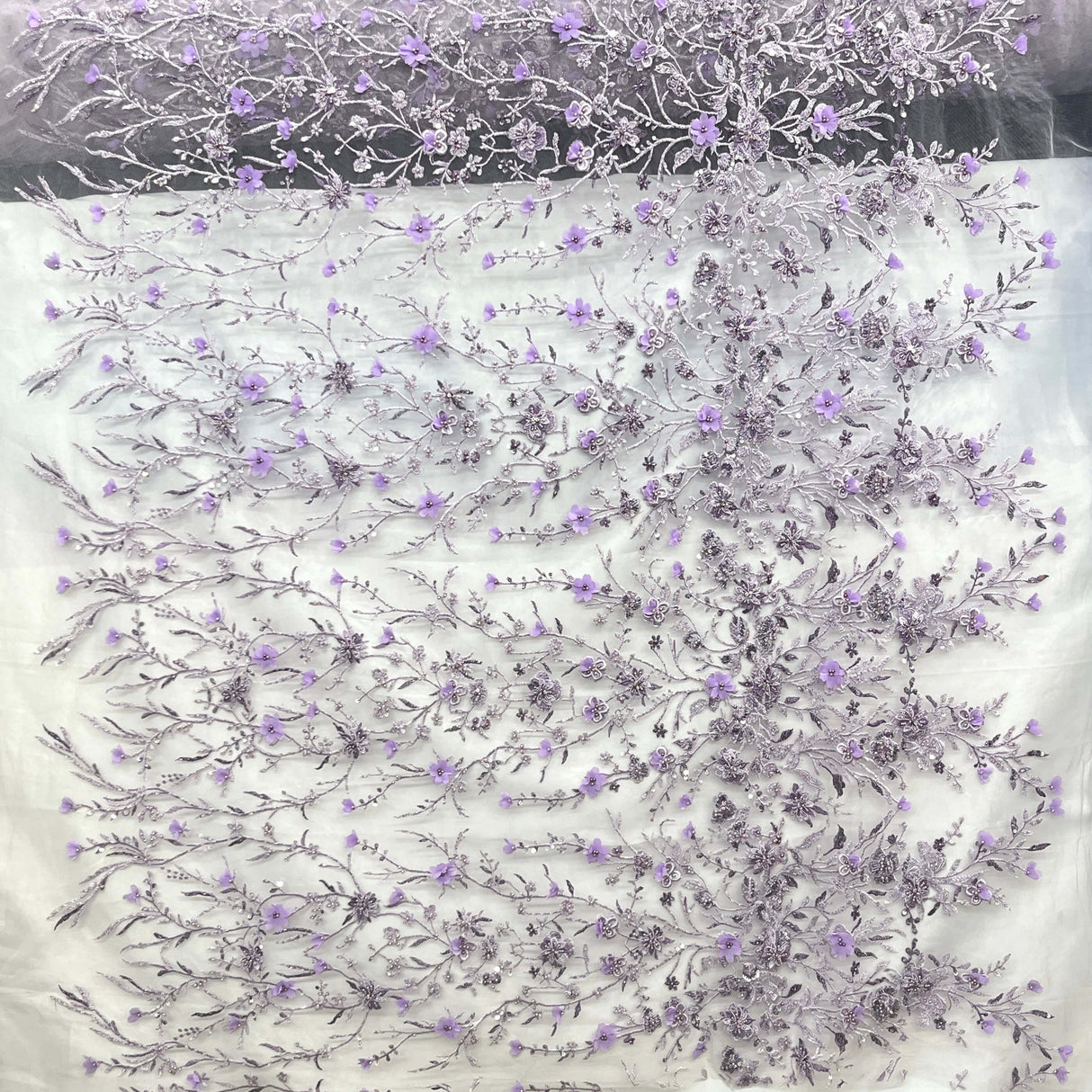 Beaded 3D Floral Lace Fabric