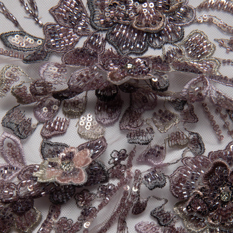 1 Yard Embroidered Tulle Lace Fabric with Incredible Floral Design, 52" Wide