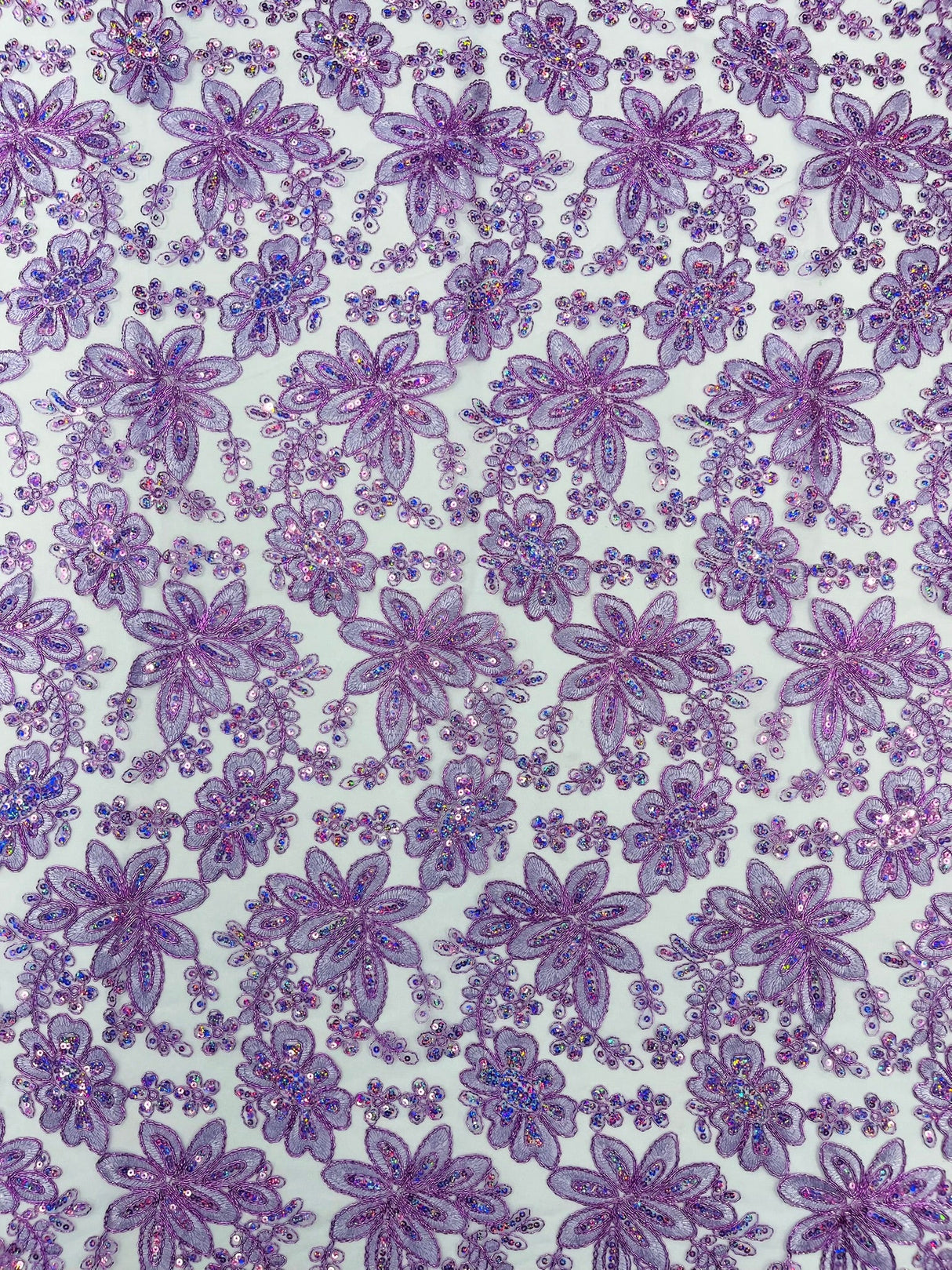 Metallic Floral Lace Design Embroidered Polyester Fabric - Floral Lace, 54" Width (1 Yard)