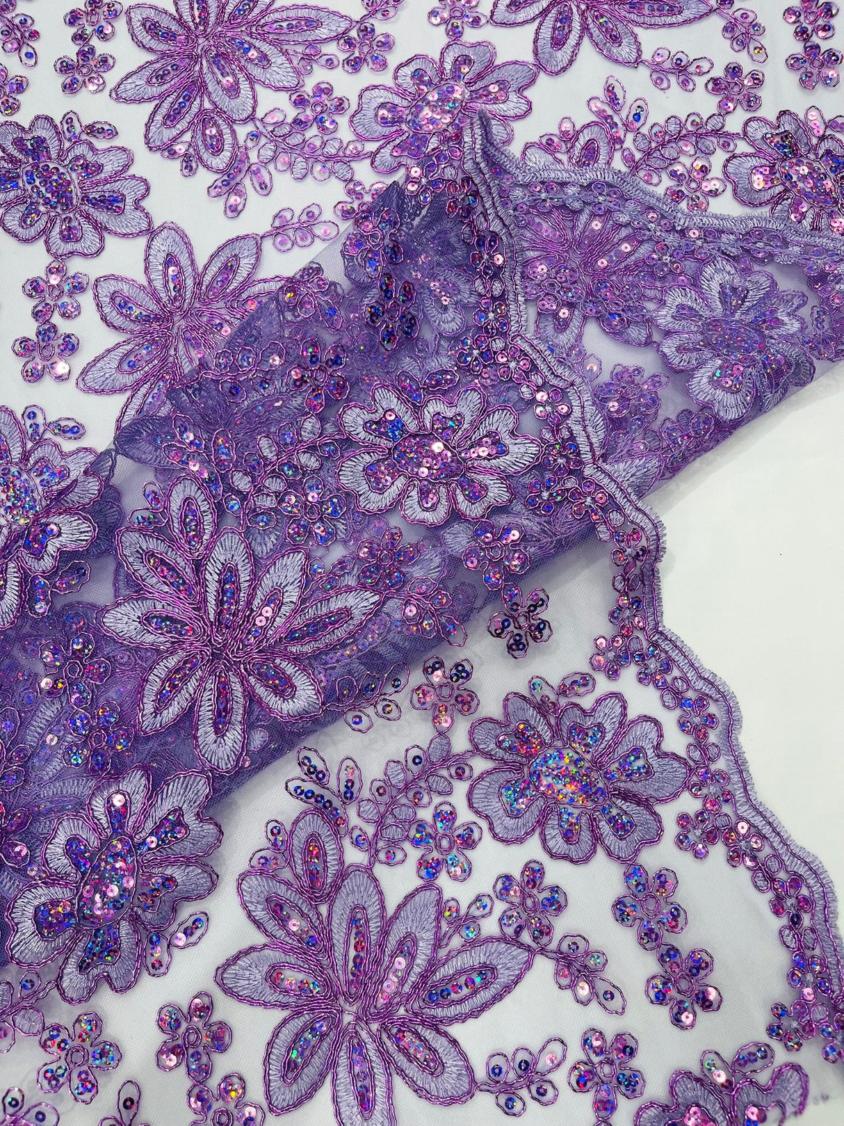 Metallic Floral Lace Design Embroidered Polyester Fabric - Floral Lace, 54" Width (1 Yard)