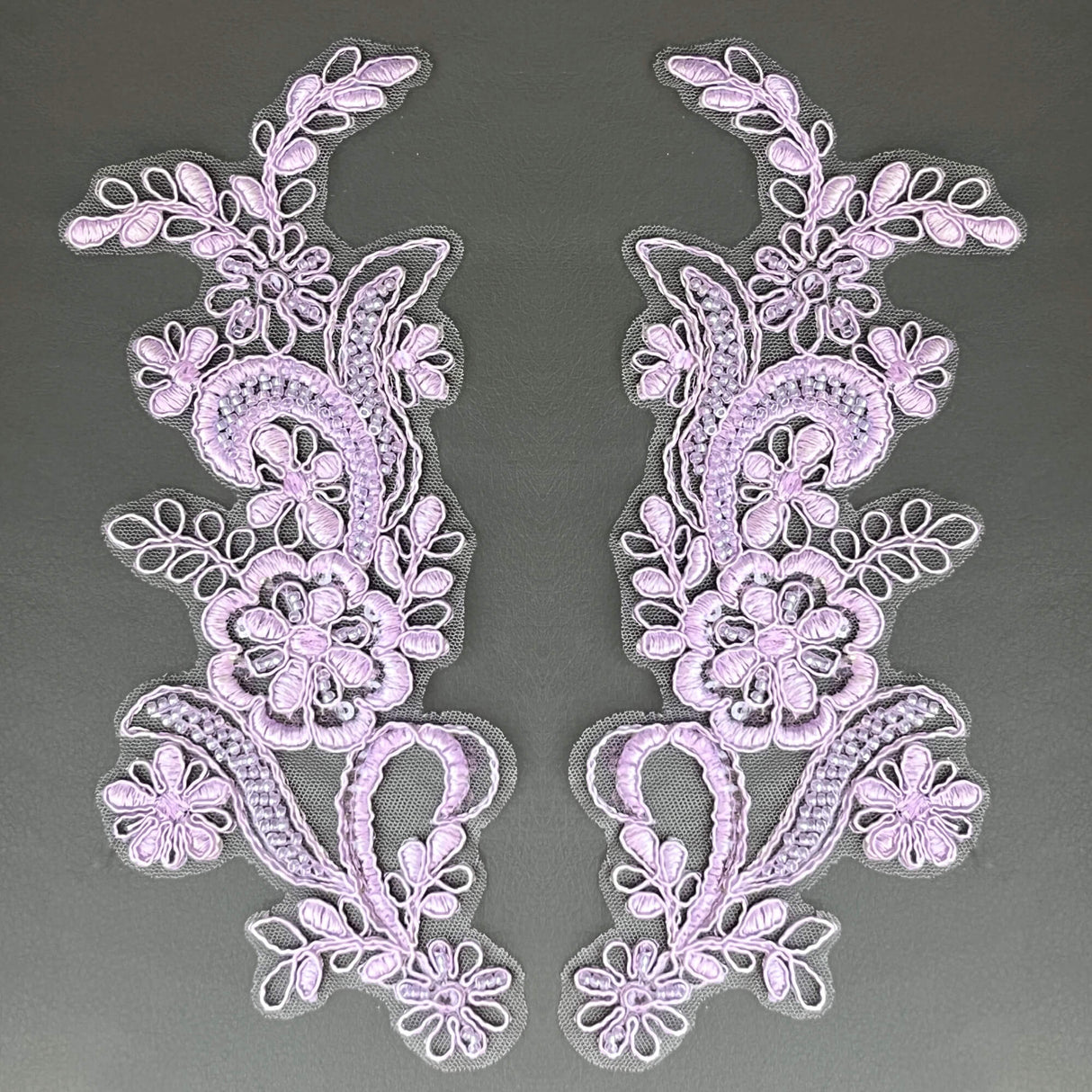 Beaded Corded Floral Lace Applique Pair
