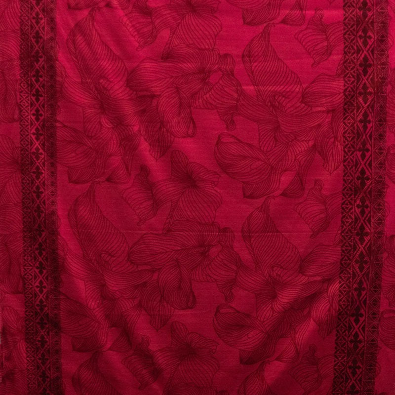 Lily With Tapa Double Border Cotton Light Barkcloth Fabric - Fuchsia, Lime Green, Purple, Red, Turquoise, Double Border Tapa Motif, 36" X 45" (1 Yard)