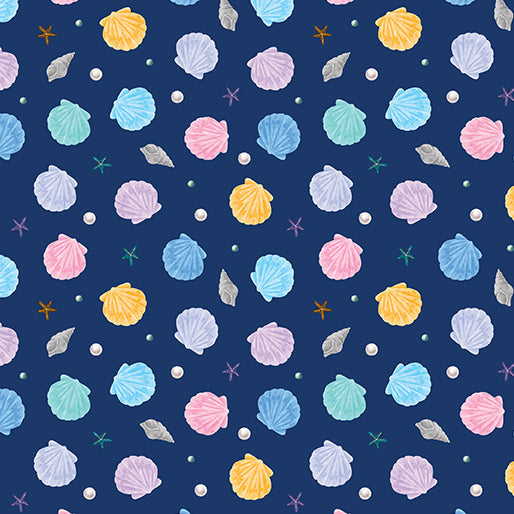 Cotton Fabric Little Shells Navy 44/45"