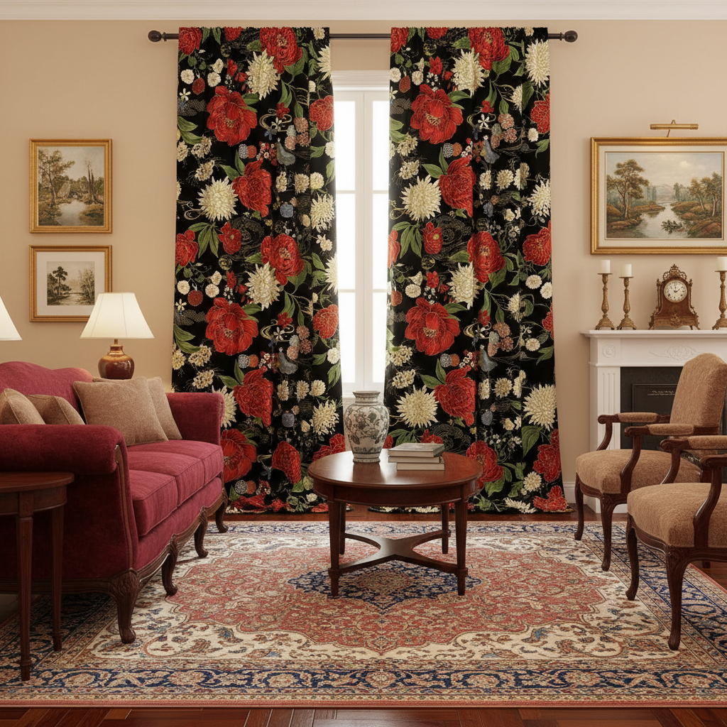 Quilting Cotton Lotus Garden Floral Metallic Black Timeless Treasures