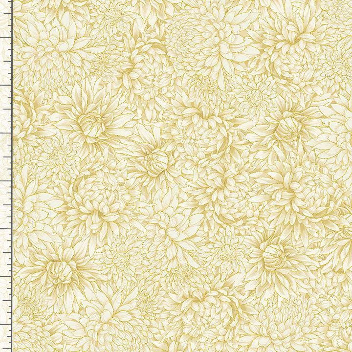 Quilting Cotton Lotus Garden Metallic Chrysanthemums Cream Timeless Treasures