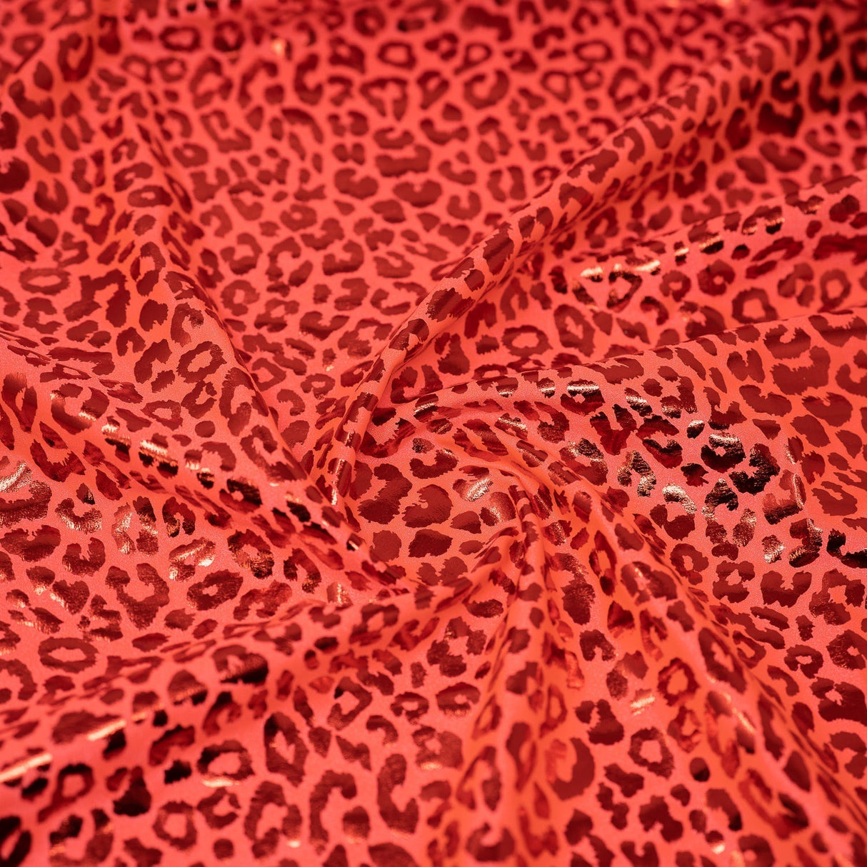 Loud Leo Foil Printed Spandex Nylon Spandex Fabric - Metallic Leopard Foil Print, 56" Width (1 Yard)