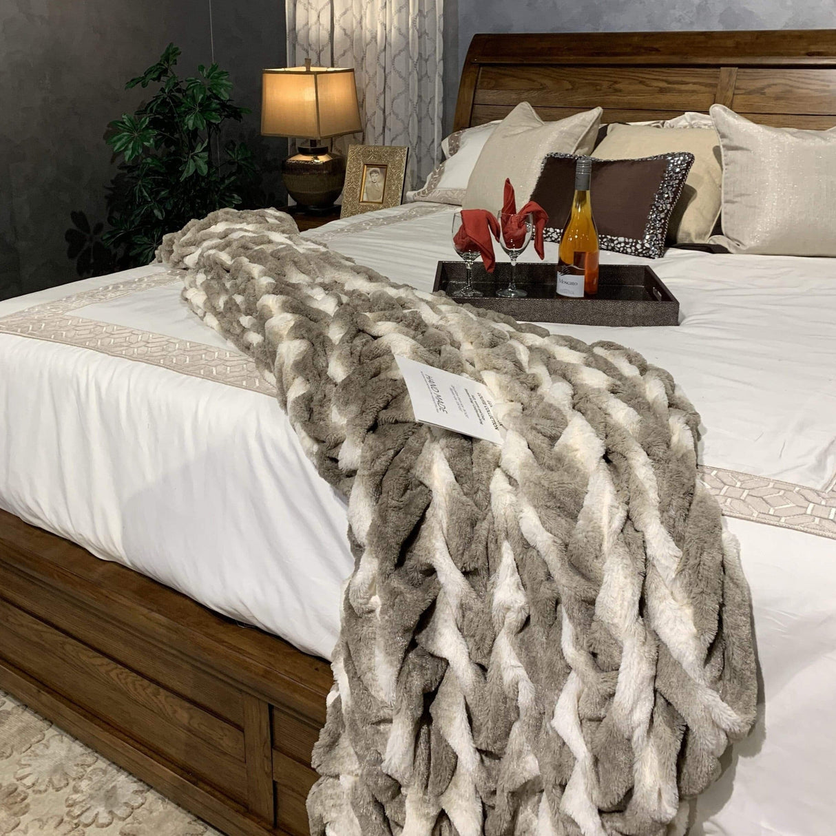 Soft Braided Look Cozy Faux Fur Fabric - Toned Mocha & Silver, Braided Look, 104" X 93" (Cal King/Eastern King - 104" X 93")
